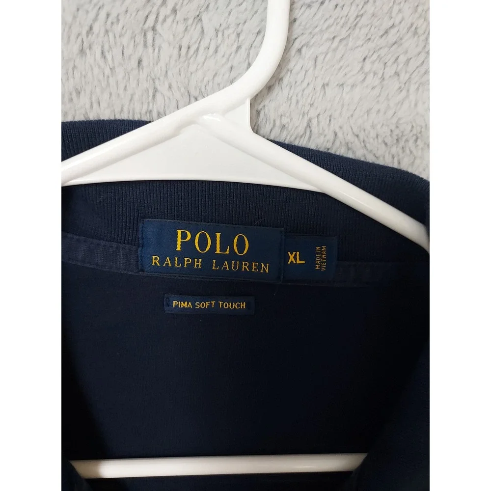 Polo Ralph Lauren Shirt Men XL Pima Soft Touch Long Sleeve Navy Blue  Flesh Pony